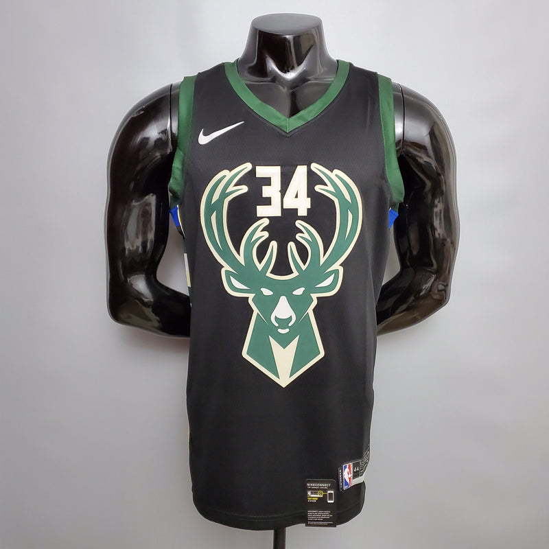 CAMISA MILWAUKEE BUCKS - PRETA E VERDE 20/21 - #34 ANTETOKOUNMPO