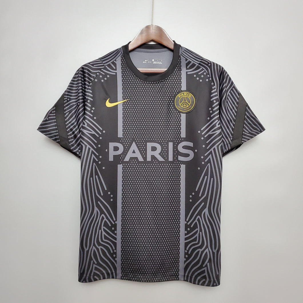 CAMISA PARIS SAINT GERMAIN (PSG) - TREINO/TRAINING - PRETA E CINZA - TORCEDOR - 20/21