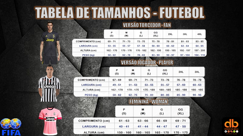 TABELA DE TAMANHOS - FUTEBOL
