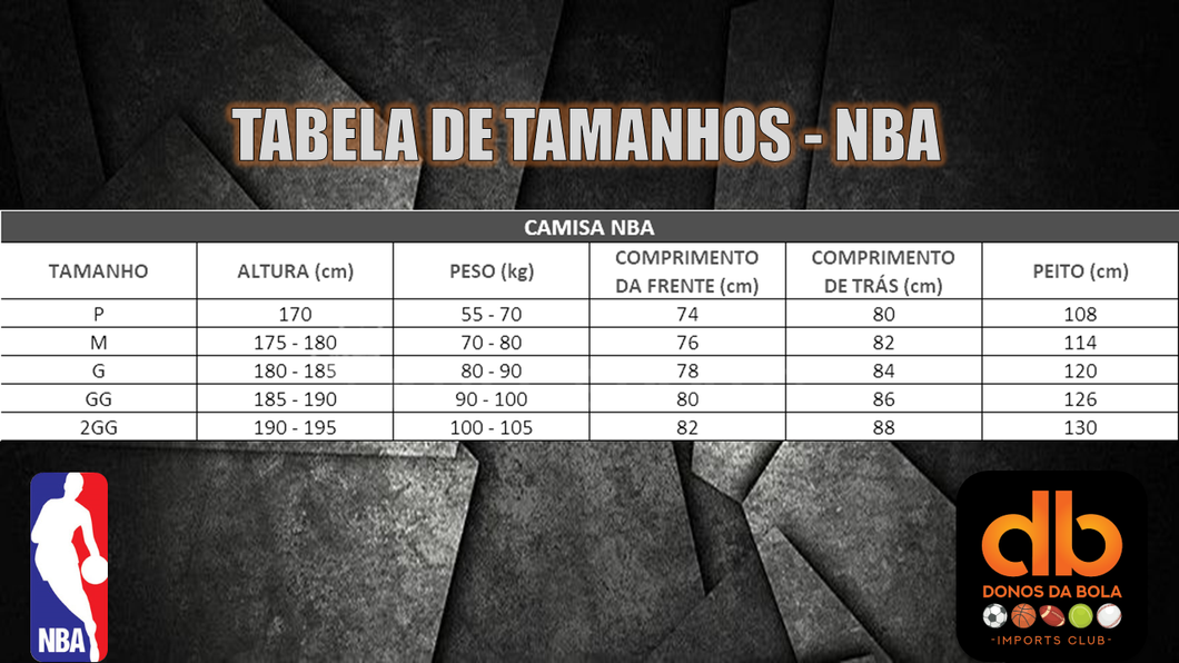 TABELA DE TAMANHOS - NBA