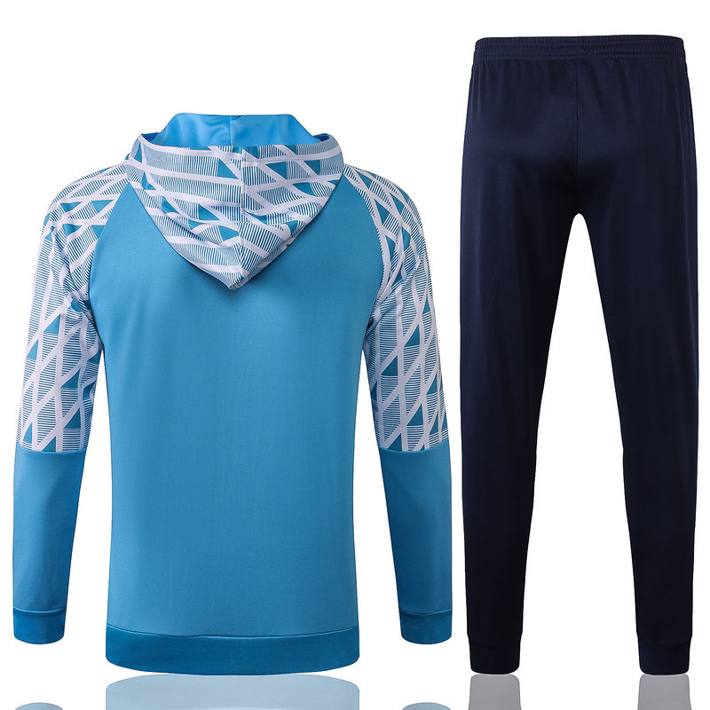 KIT PASSEIO COM CAPUZ - OLYMPIQUE DE MARSEILLE - AZUL E BRANCO