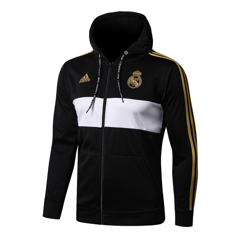 KIT PASSEIO COM CAPUZ - REAL MADRID - PRETO, BRANCO E DOURADO