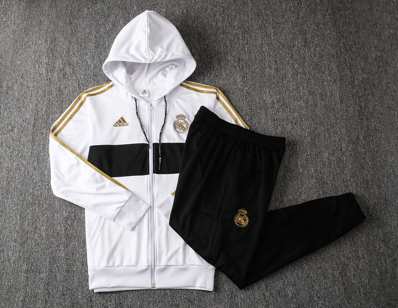 KIT PASSEIO COM CAPUZ - REAL MADRID - BRANCO, PRETO E DOURADO