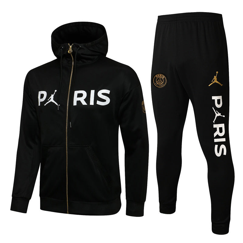 KIT PASSEIO COM CAPUZ - PARIS SAINT GERMAIN (PSG) - PRETO, DOURADO E BRANCO