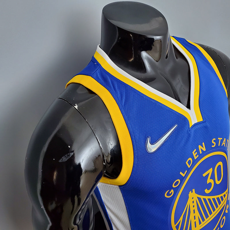 CAMISA GOLDEN STATE WARRIORS - QUBRA DE RECORDE STEPHEN CURRY 2974 VEZES DE 3 - AZUL COM NIKE BRILHANTE - ICON EDITION 75TH ANNIVERSARY - 2021/ 2022