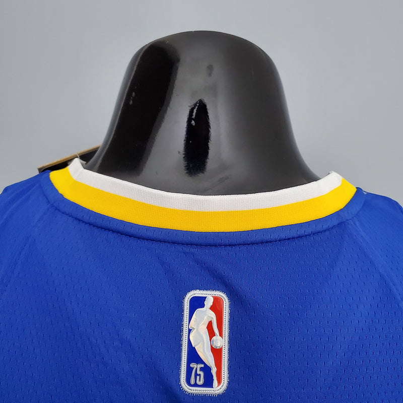 CAMISA GOLDEN STATE WARRIORS - QUBRA DE RECORDE STEPHEN CURRY 2974 VEZES DE 3 - AZUL COM NIKE BRILHANTE - ICON EDITION 75TH ANNIVERSARY - 2021/ 2022