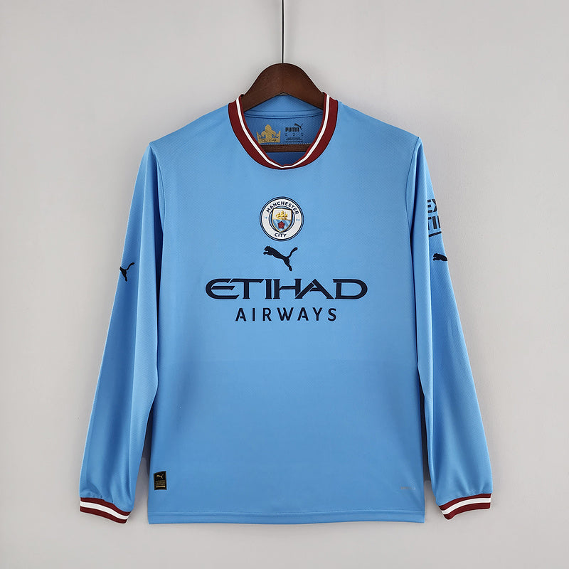 CAMISA MANCHESTER CITY - MANGA LONGA -  CASA/ HOME - TORCEDOR - 22/23